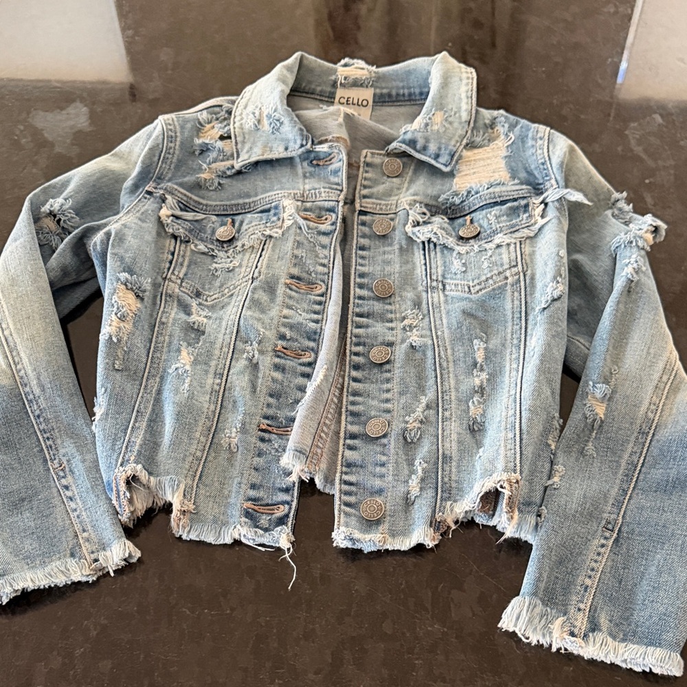 Cello distressed cropped denim jacket